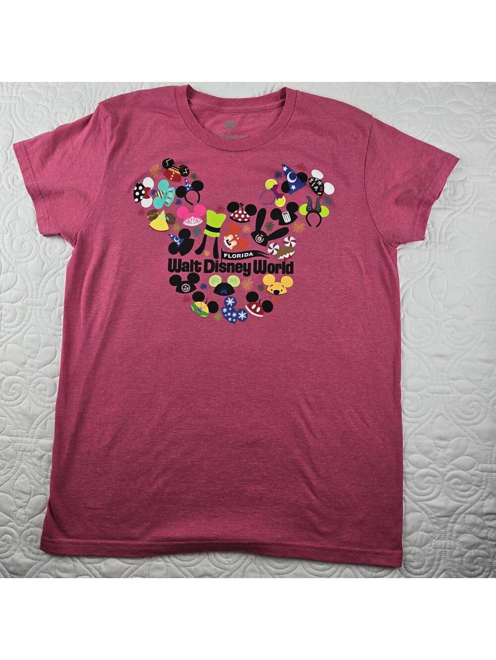 Walt Disney World Florida Pink T-Shirt with Mickey Ear Hat Design Size Large - Picture 3 of 7